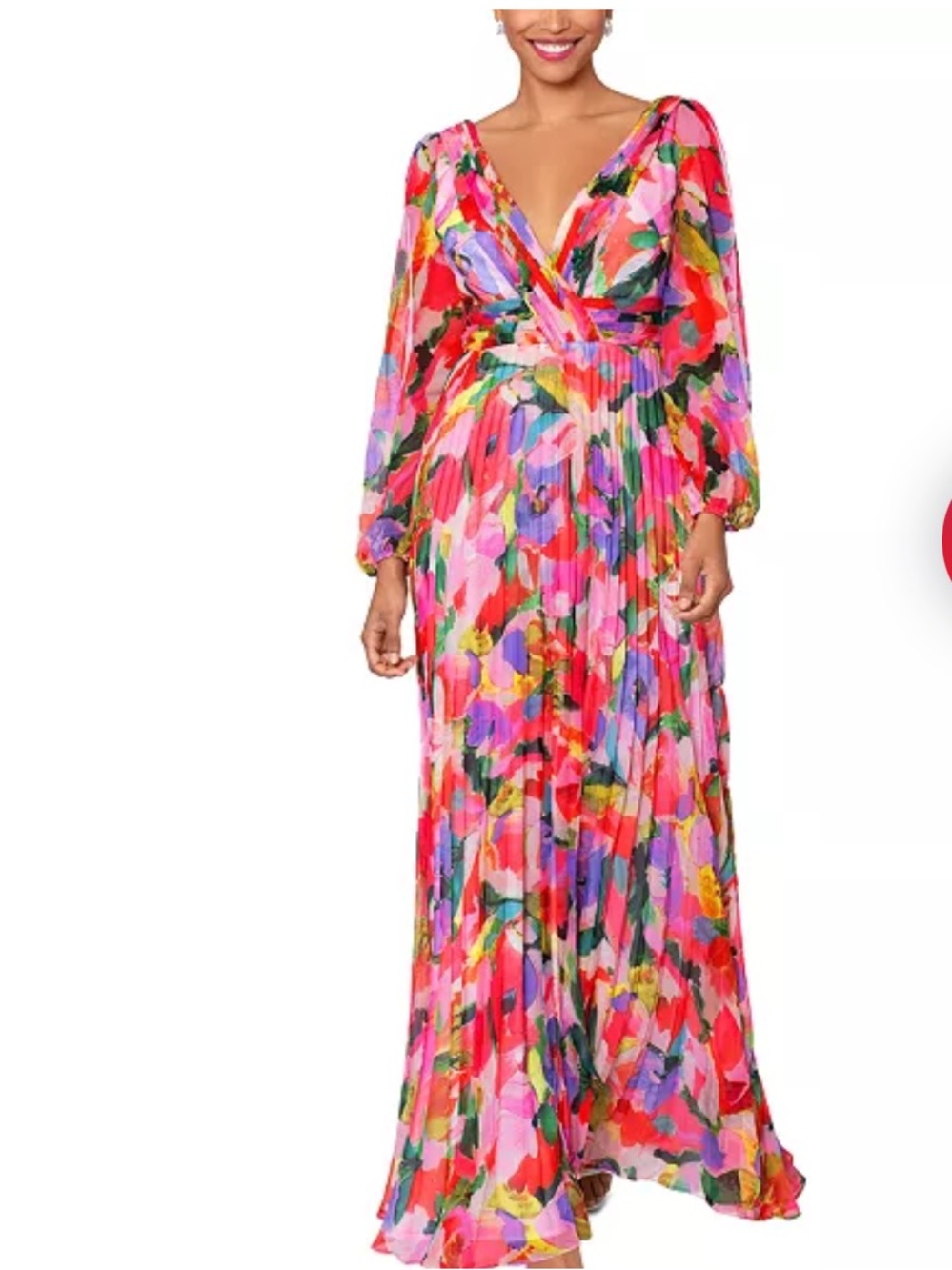 Betsy & Adam Women’s Floral Pleated Maxi Dress V-Neck Long Sleeve Size 6 NWT